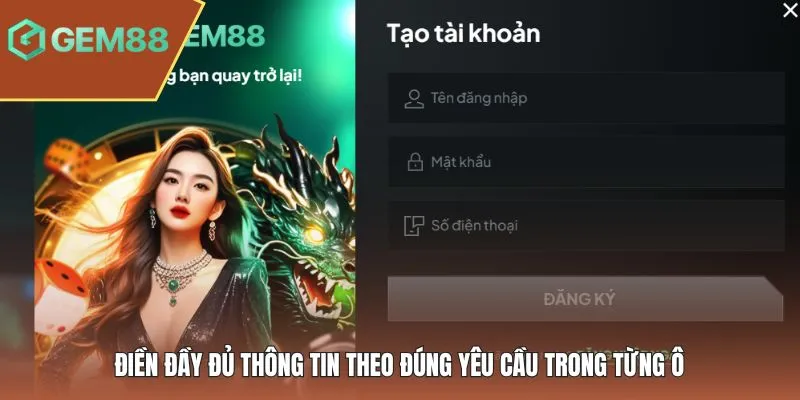 Điền đầy đủ thông tin theo đúng yêu cầu trong từng ô